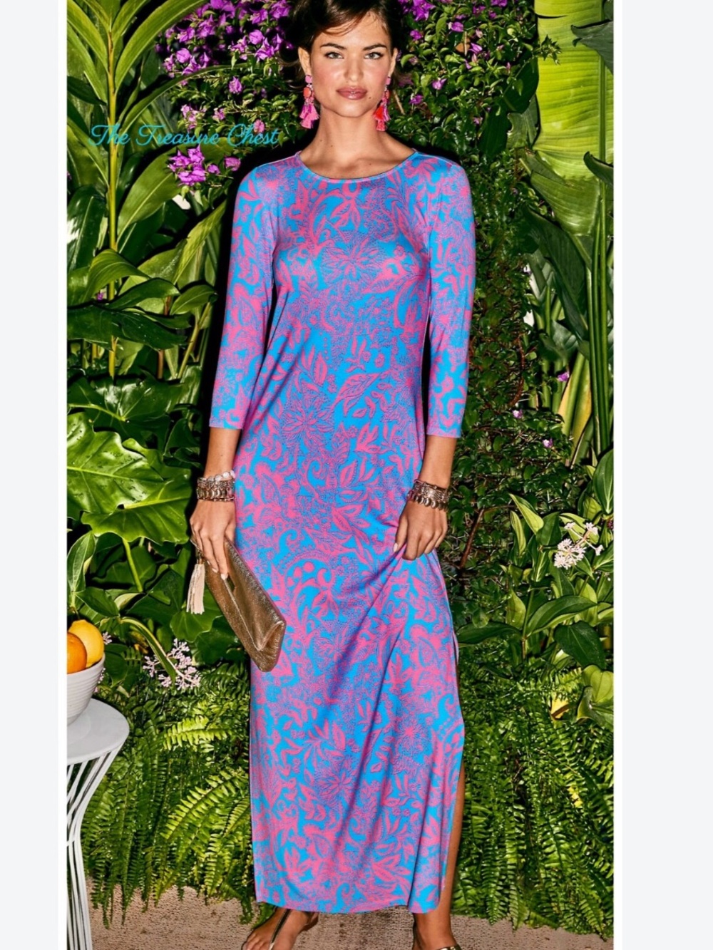 Lilly Pulitzer Bright Pink & Teal Floral Maxi Dress, size S